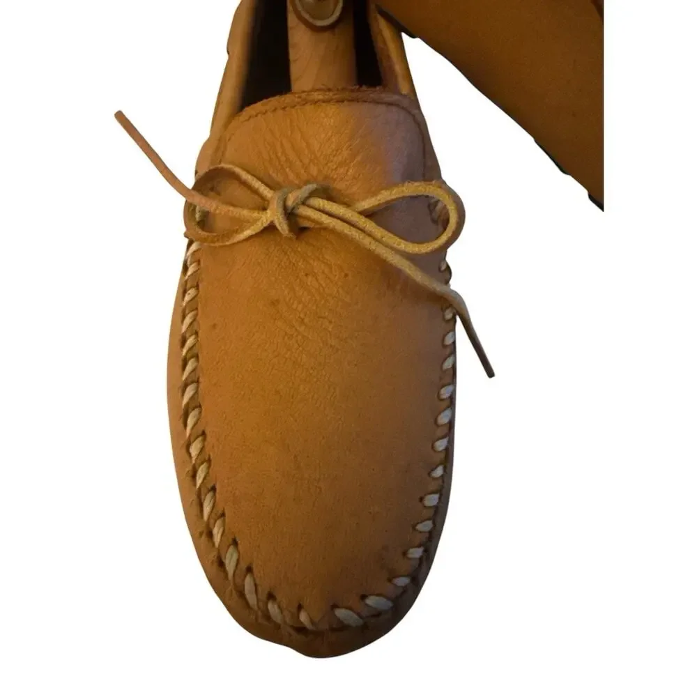 Minnetonka Moosehide Leather Moccasin Driving Knob Nub Tan Oil Rubbed Mens 10